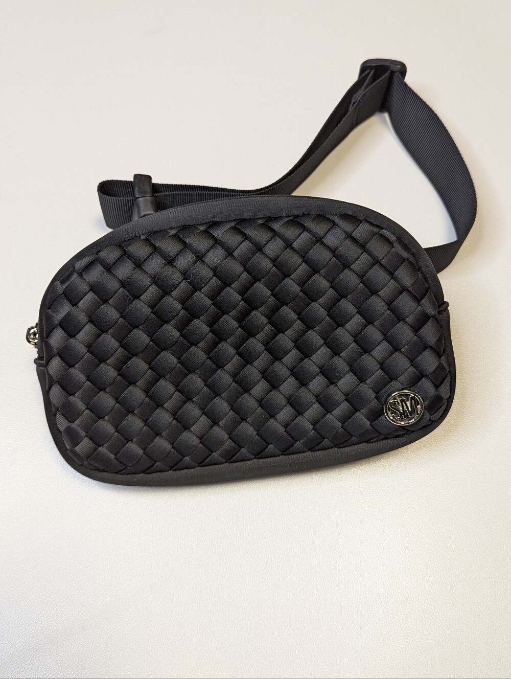 Black Woven Crossbody Belt Bag